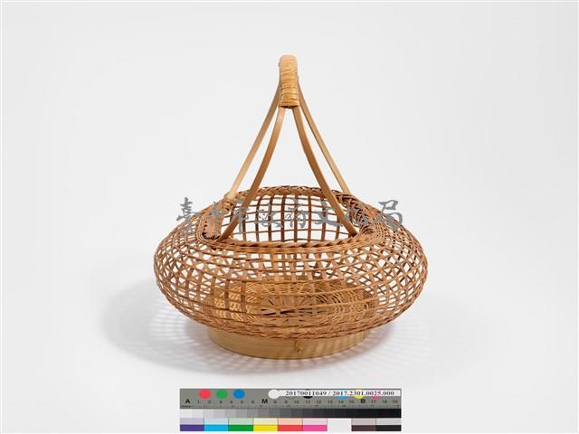 竹籐編格紋圓形掛花籃藏品圖，第4張