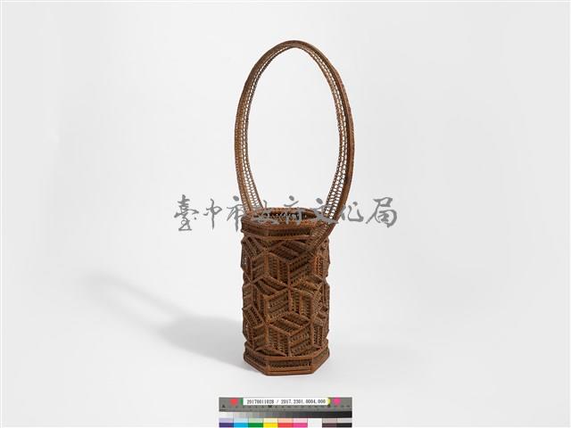 竹籐雙連環編六角形掛花籃藏品圖，第4張