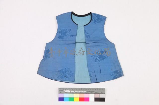 水藍色絲質緹花對襟童背心藏品圖，第1張