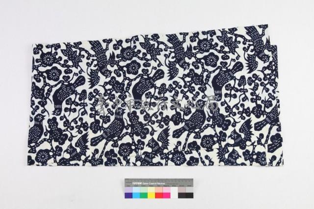 白底藍花型染花鳥紋印花布藏品圖，第1張