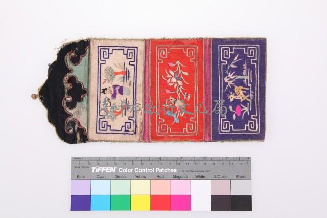 緞地彩繡人物花鳥紋褡褳荷包藏品圖，第1張