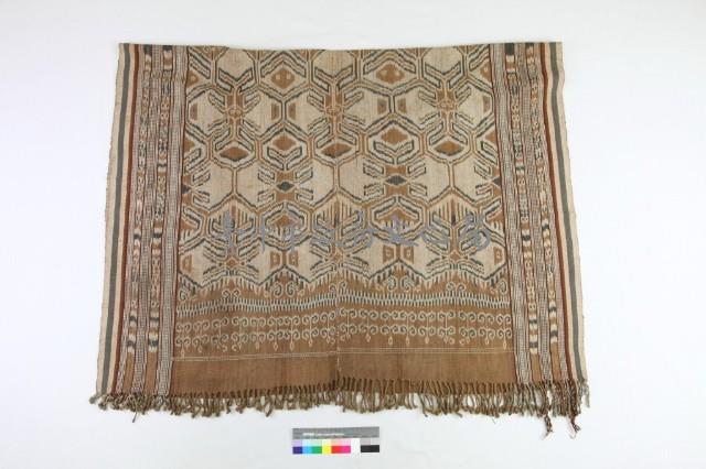 黃褐地幾何紋染織布藏品圖，第1張