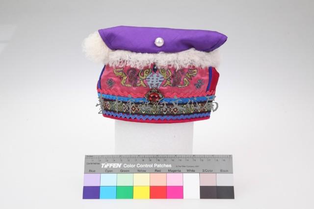 壽字蝙蝠紋平頂童帽藏品圖，第1張