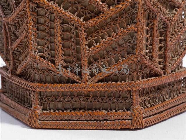 竹籐雙連環編六角形掛花籃藏品圖，第11張