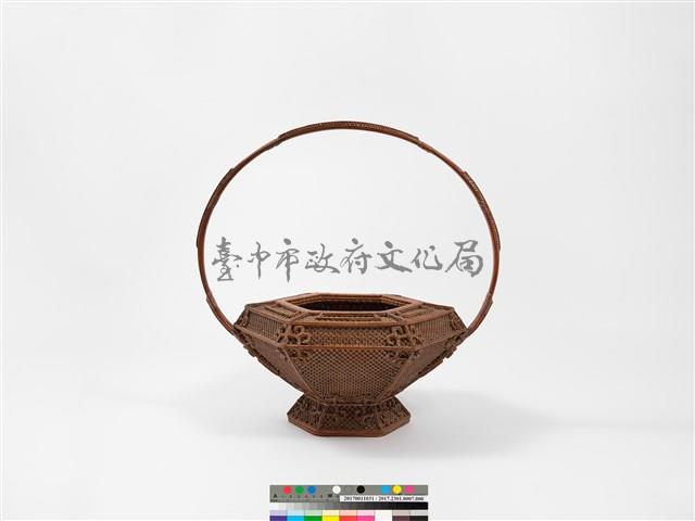 竹籐銅錢勾紋六角形掛花籃藏品圖，第5張