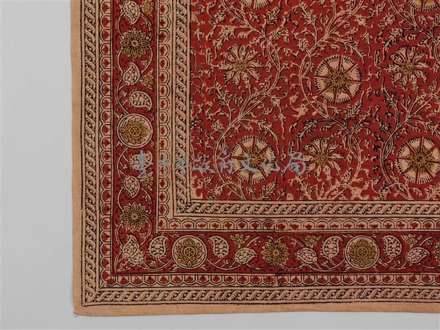 印度紅地團花紋方巾藏品圖，第5張