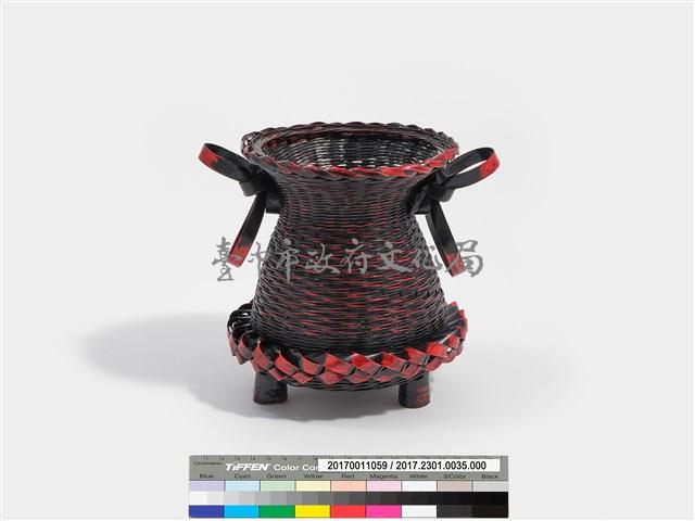 竹編斜紋三足燈台形花器 藏品圖，第5張
