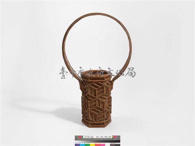 竹籐雙連環編六角形掛花籃藏品圖，第5張