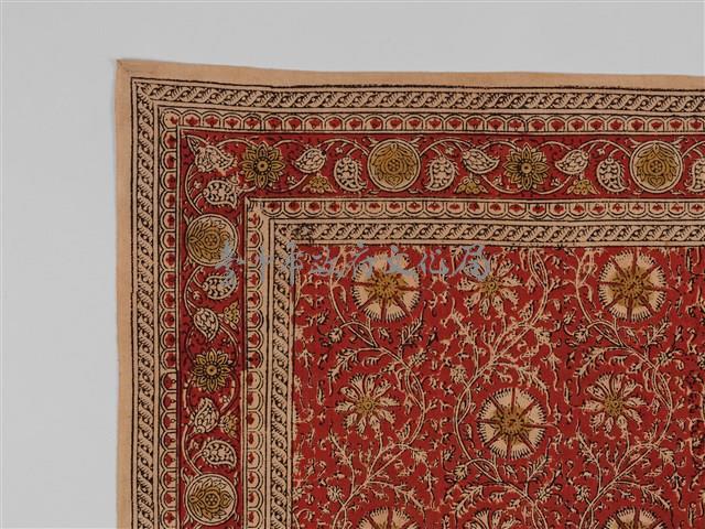 印度紅地團花紋方巾藏品圖，第6張