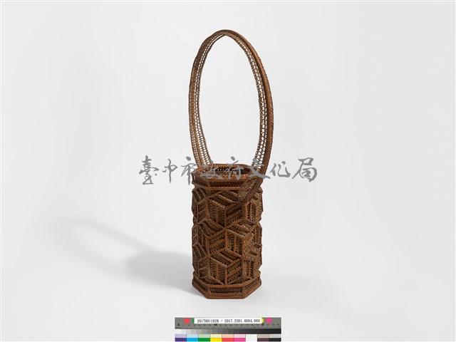 竹籐雙連環編六角形掛花籃藏品圖，第6張