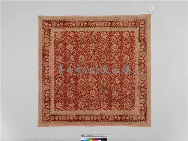 印度紅地團花紋方巾藏品圖，第3張