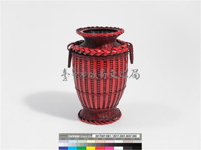 竹編方格紋高花瓶藏品圖，第3張