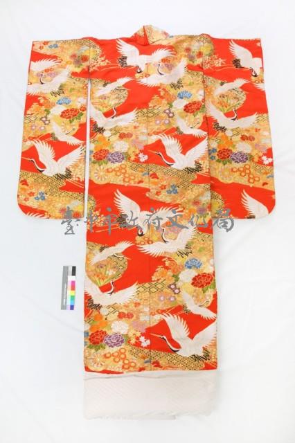 橘紅地織錦鶴紋和服藏品圖，第2張