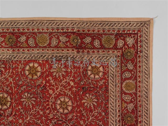 印度紅地團花紋方巾藏品圖，第7張
