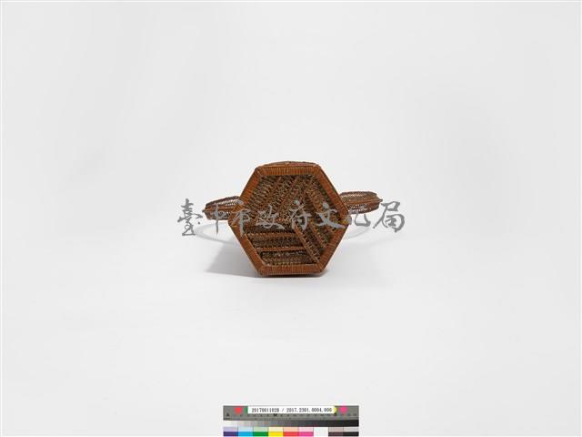 竹籐雙連環編六角形掛花籃藏品圖，第7張
