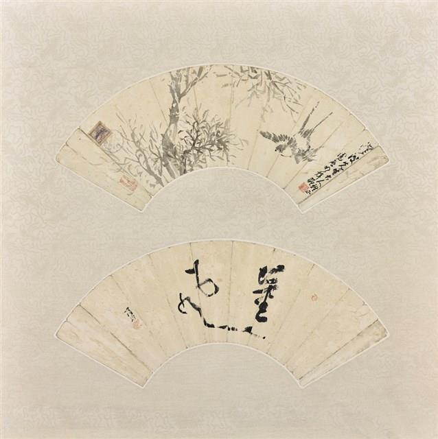 樹鳥書法扇藏品圖，第1張