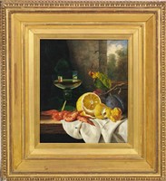 A Wine Glass, a Peeled Lemon, Plums and Prawns on a Draped Table Collection Image, Figure 2, Total 2 Figures