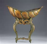 船形彩繪紙胎花器的圖片