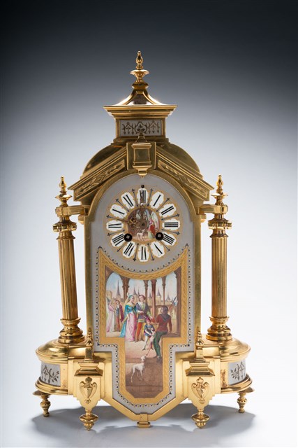 A French Gilt-bronze and Painted Mantel Clock
