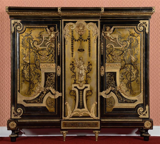 法國路易十四布爾風格鑲金黃銅黑檀木衣櫃