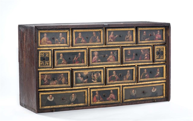 An Italio-Flemish Gilt and Painted walnut Jewellry cabinet