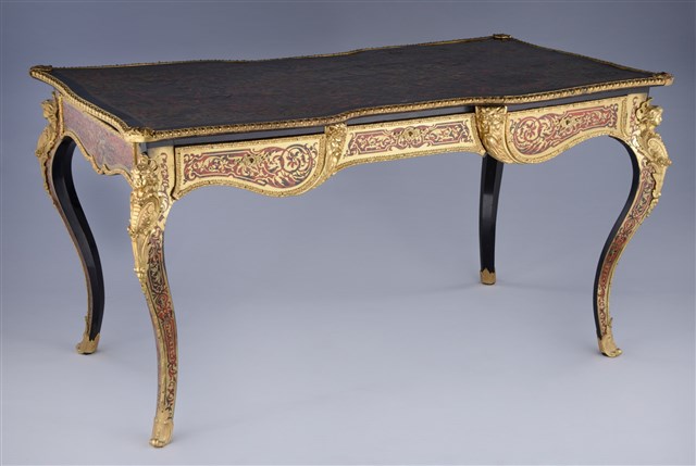 A French Ormolu-mounted Boulle and Ebonised Bureau Plat