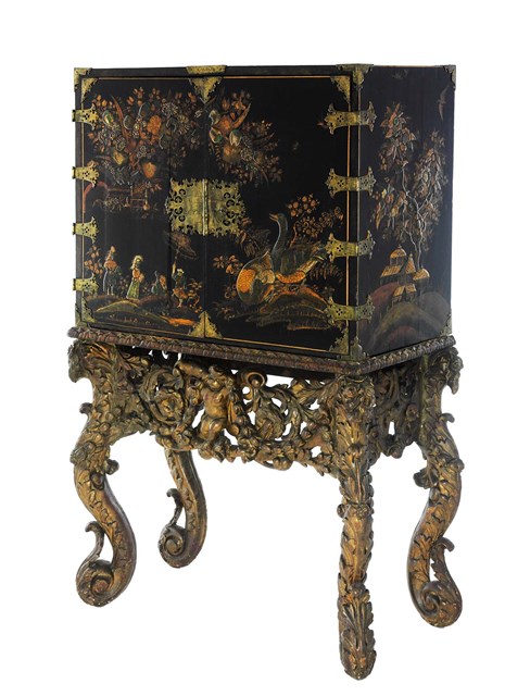 A British William and Mary Period Polychrome Lacquer Cabinet