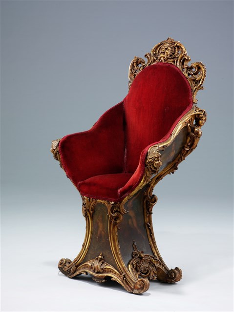 An Italian Rococo Style Gilded Wood and Painted Child's Throne Chair