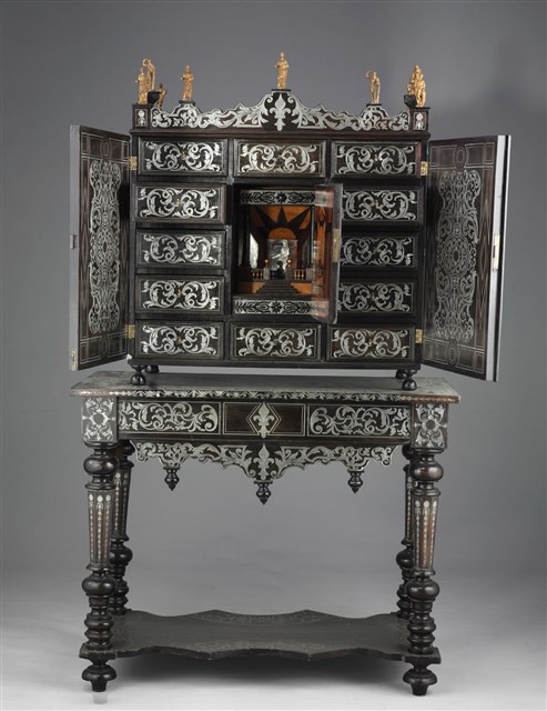 A German Pewter-Inlaid Wooden Cabinet