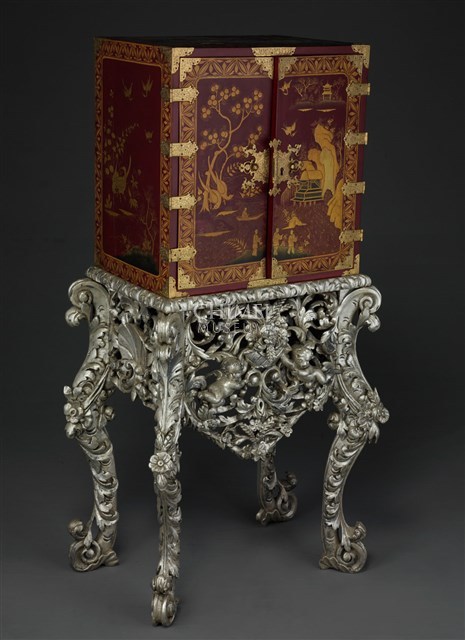 A Charles II Period Red and Gilded-Japanned Cabinet on a Silvered Stand Collection Image, Figure 1, Total 8 Figures