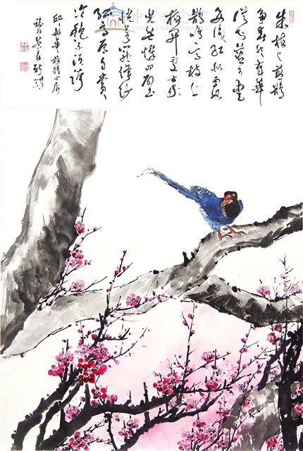 梅鵲爭春迎歲華(四連屏)藏品圖，第1張