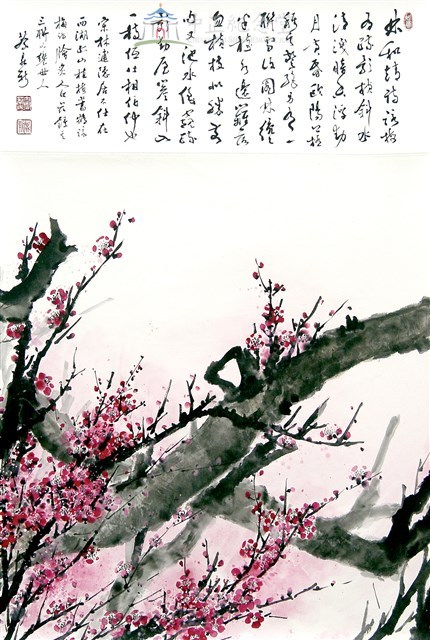 梅鵲爭春迎歲華(四連屏)藏品圖，第1張