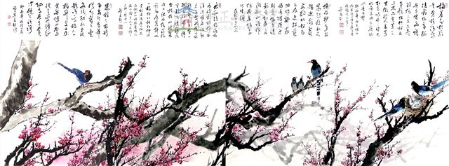 梅鵲爭春迎歲華(四連屏)藏品圖，第2張