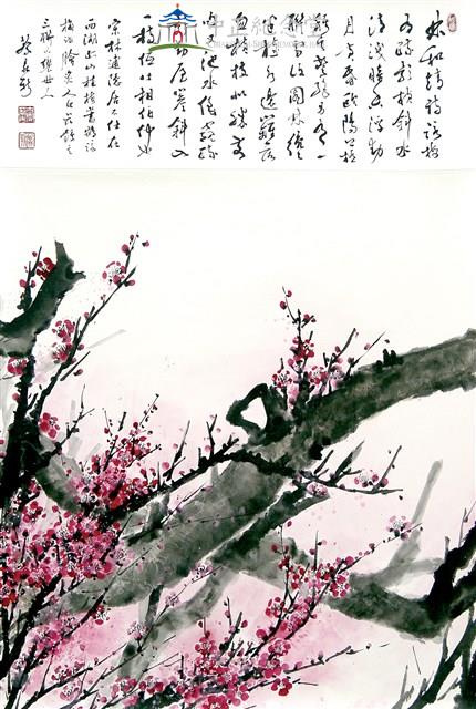 梅鵲爭春迎歲華(四連屏)藏品圖，第1張