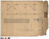 □腰ノ圖(雨棚桁架平、立面)。小屋伏圖。配置圖(月台)。(柱身立面、橫斷面)藏品圖，第1張