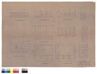 科學館全部完成後立面圖、拟建科學館完成後之一樓平面圖、本期工程視聽教室立面圖及背面圖、本期工程樓版樑平面圖、本期拟建視聽教室平面圖、本期工程基礎地中樑柱平面圖、門窗圖藏品圖，第1張