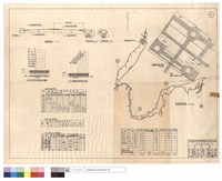 標準斷面圖、5公分瀝青碎石,3公分三層表面處理面層施工示意圖、甲,乙式漿砌水溝、面,底層粒料級配表、施工順序及用料數量表、武陵農場場部,武陵道路平面圖藏品圖，第1張