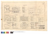 大禮堂小廚房改建後平面圖、白水泥磨石子煤炉灶及洗菜台A-A剖,平面圖、濾氣罩附加銅鏈安裝圖、白水泥磨石子洗菜台B-B剖面圖、門,窗詳圖、木製工作台詳圖、送菜窗口詳圖,A-A剖面,放大示意圖藏品圖，第1張