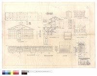 平面圖、B-B,A-A剖面圖、新建天花板及護墻、廁所剖,側,正,平面圖、門,窗明細圖、過濾池平面圖、正面圖藏品圖，第1張