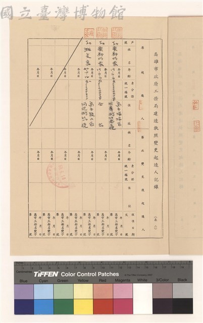 高雄市政府工務局建造執照變更起造人記錄(表二)藏品圖，第1張