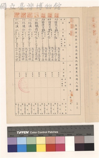 高雄市政府工務局建造執照變更起造人記錄(表二)藏品圖，第1張