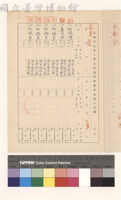高雄市政府工務局建造執照變更起造人記錄(表二)藏品圖，第1張