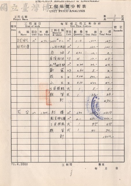 工程單價分析表，第8頁藏品圖，第1張