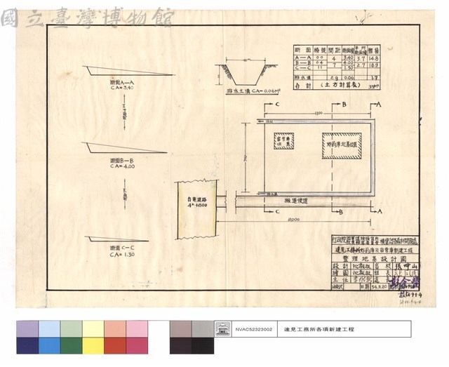 斷面A-A~C-C、排水土溝、土方計算表藏品圖，第1張
