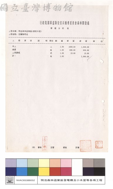 單價分析表藏品圖，第1張
