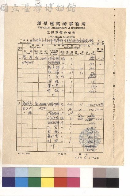 工程單價分析表藏品圖，第1張