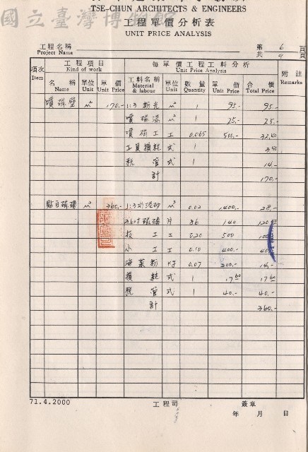 工程單價分析表，第6頁藏品圖，第1張