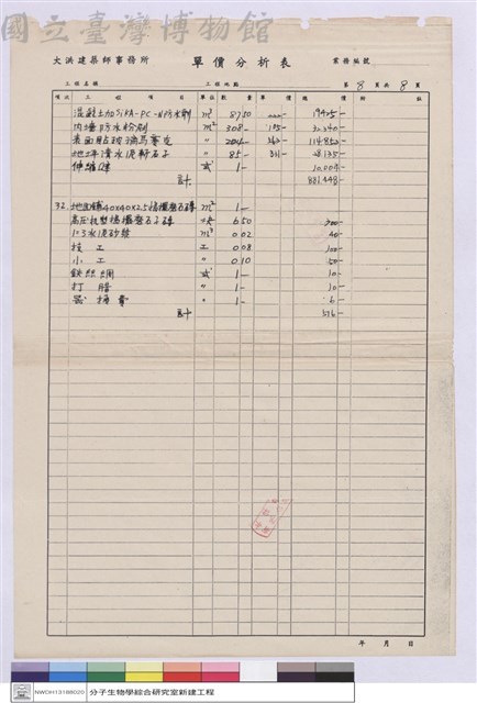 單價分析表藏品圖，第1張