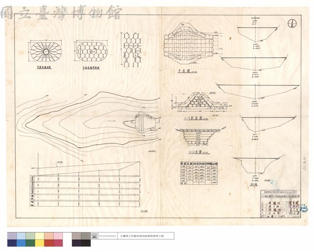 甲種蛇籠端網,間隔網、平面圖、A-A,B-B斷面圖、851線藏品圖，第1張