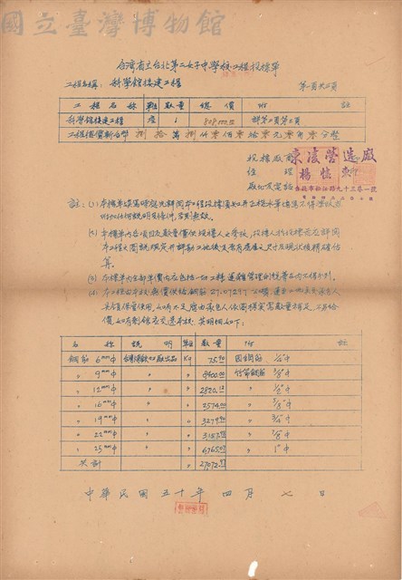 工程投標單藏品圖，第1張